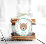 teal stitched teddy bear favor sticker