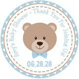 teddy bear baby shower sticker with blue bow tie