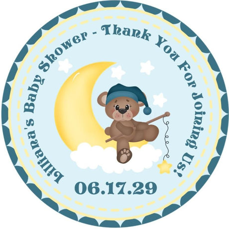 teddy bear fishing from moon baby shower sticker