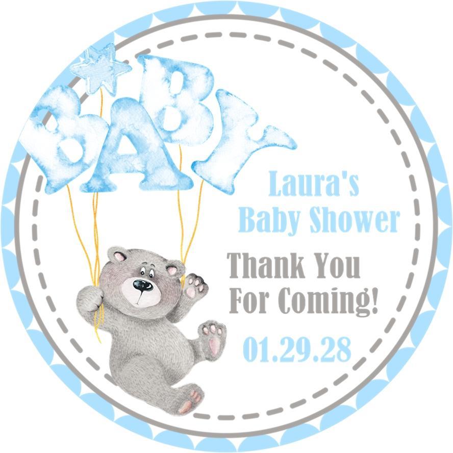 teddy bear holding baby balloons baby shower sticker