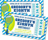 tennis ticket birthday invitations blue green sports design