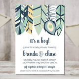 tribal baby shower invitations watercolor feather design