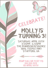 tribal feather birthday invitations soft boho theme