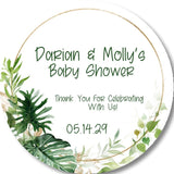 tropical leaf baby shower sticker white background