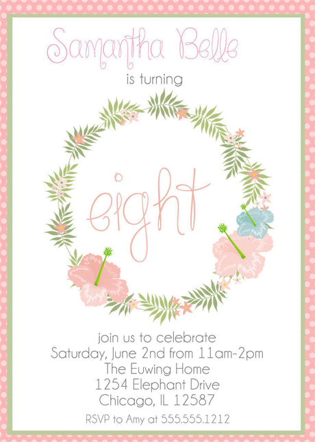 tropical luau birthday party invitations blush design
