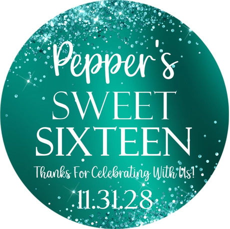 turquoise confetti effect sweet sixteen sticker design