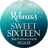 turquoise ombre sweet sixteen birthday sticker with confetti