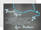 turquoise rosary communion thank you notes chalkboard religious style