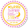 twinkle little star baby shower sticker in pink and yellow