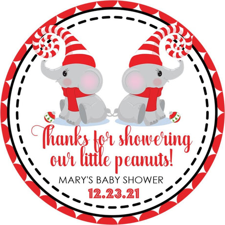 twins christmas baby shower stickers with two elephants and santa hats