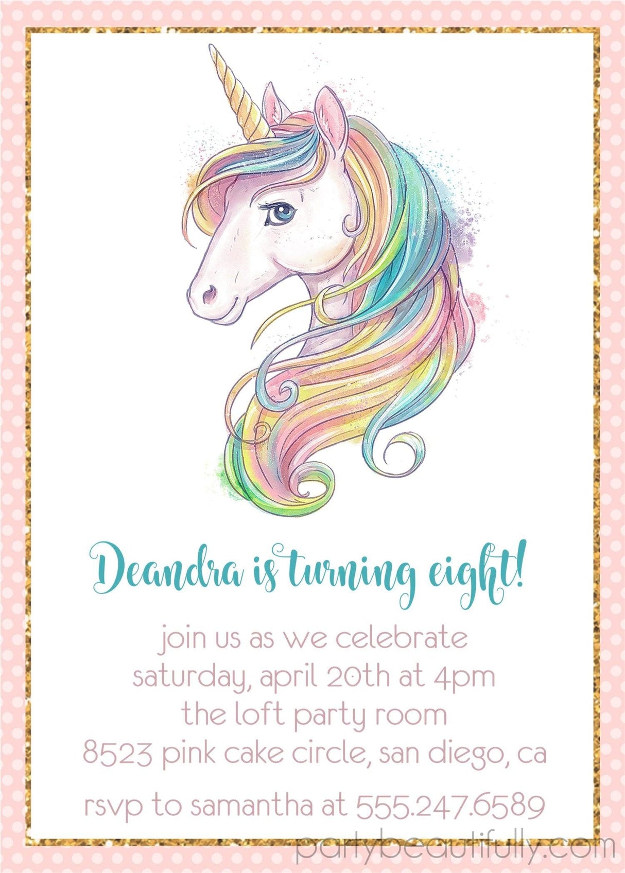 unicorn birthday party invitations pastel rainbow design