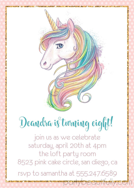 unicorn birthday party invitations pastel rainbow design
