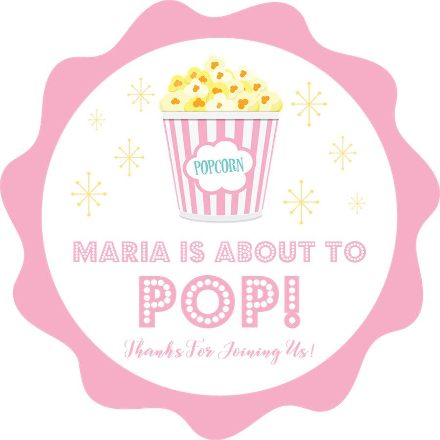 vintage popcorn bucket baby shower favor label