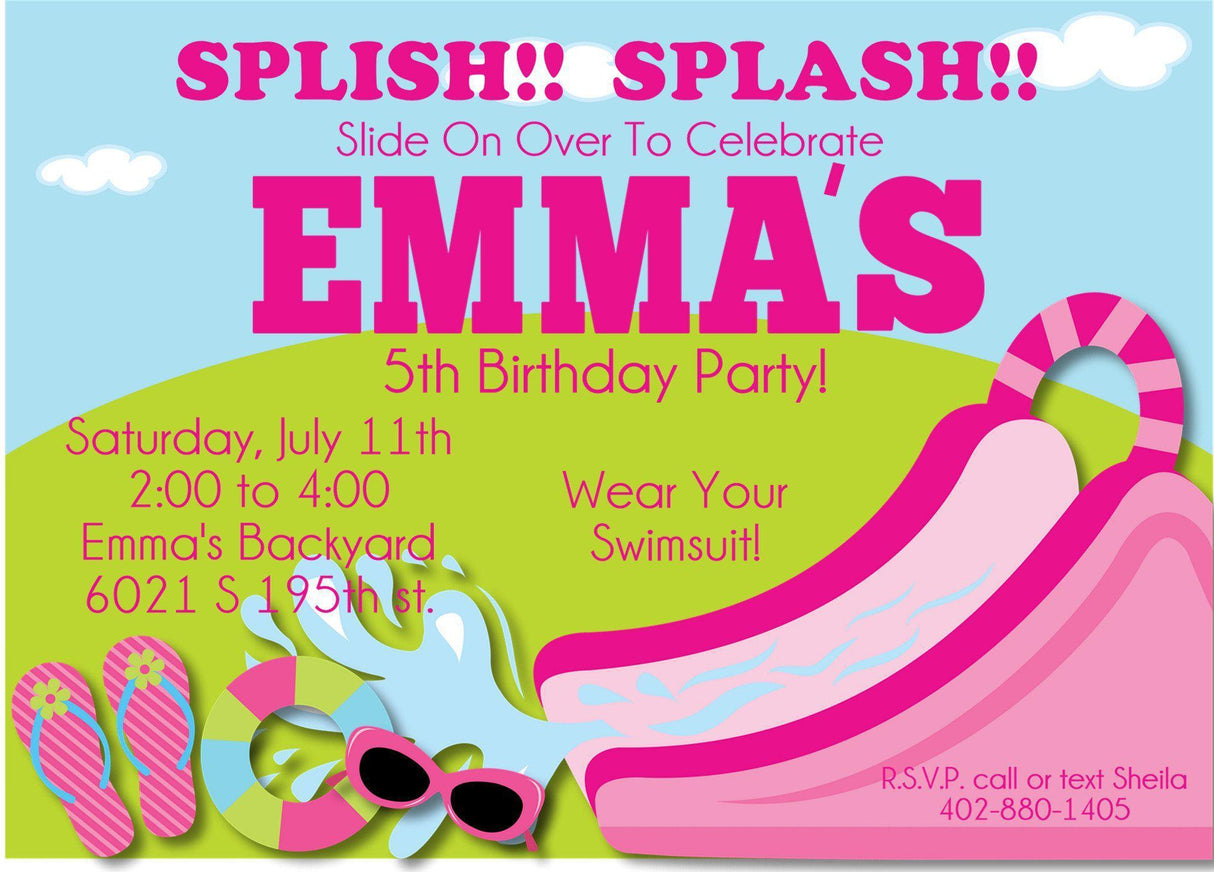 water slide birthday party invitations inflatable slide design