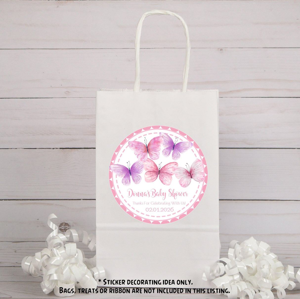 watercolor butterfly favor label for baby shower