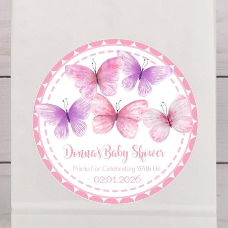 watercolor butterfly favor label for baby shower