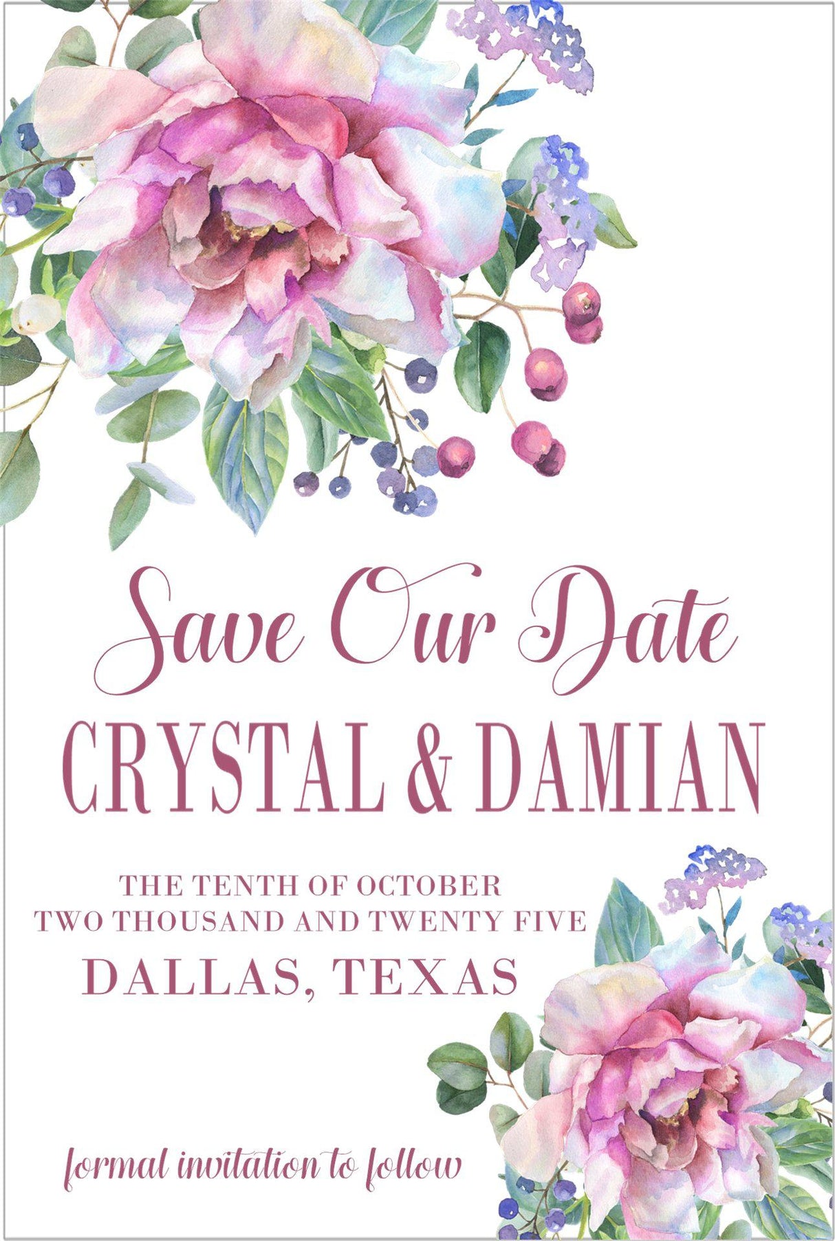 watercolor floral wedding save the dates elegant blush botanical theme
