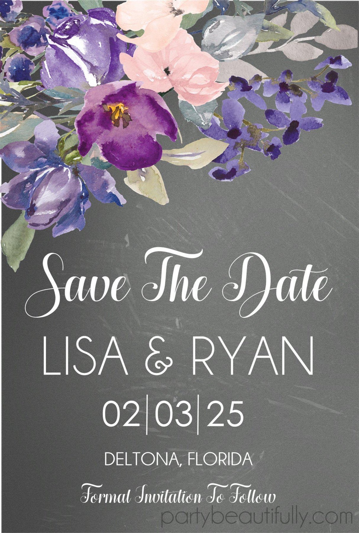 watercolor floral wedding save the dates elegant purple flowers