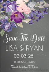 watercolor floral wedding save the dates elegant purple flowers
