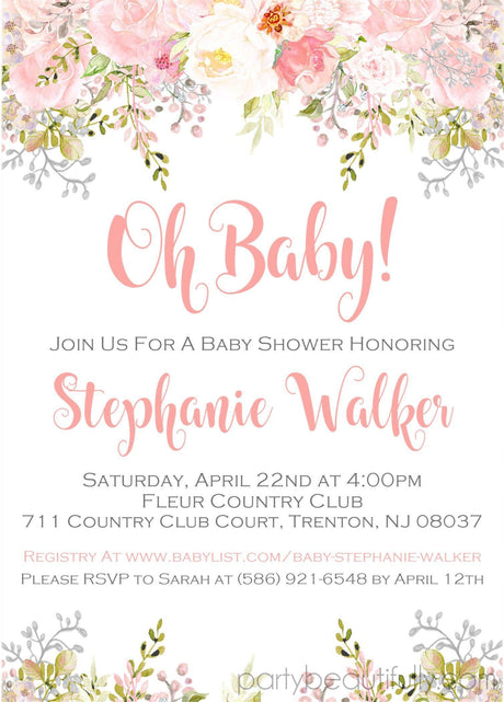 watercolor flower invitation cards blush pink botanical style