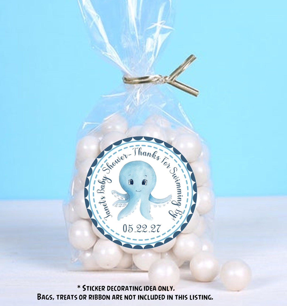 watercolor octopus baby shower thank-you sticker