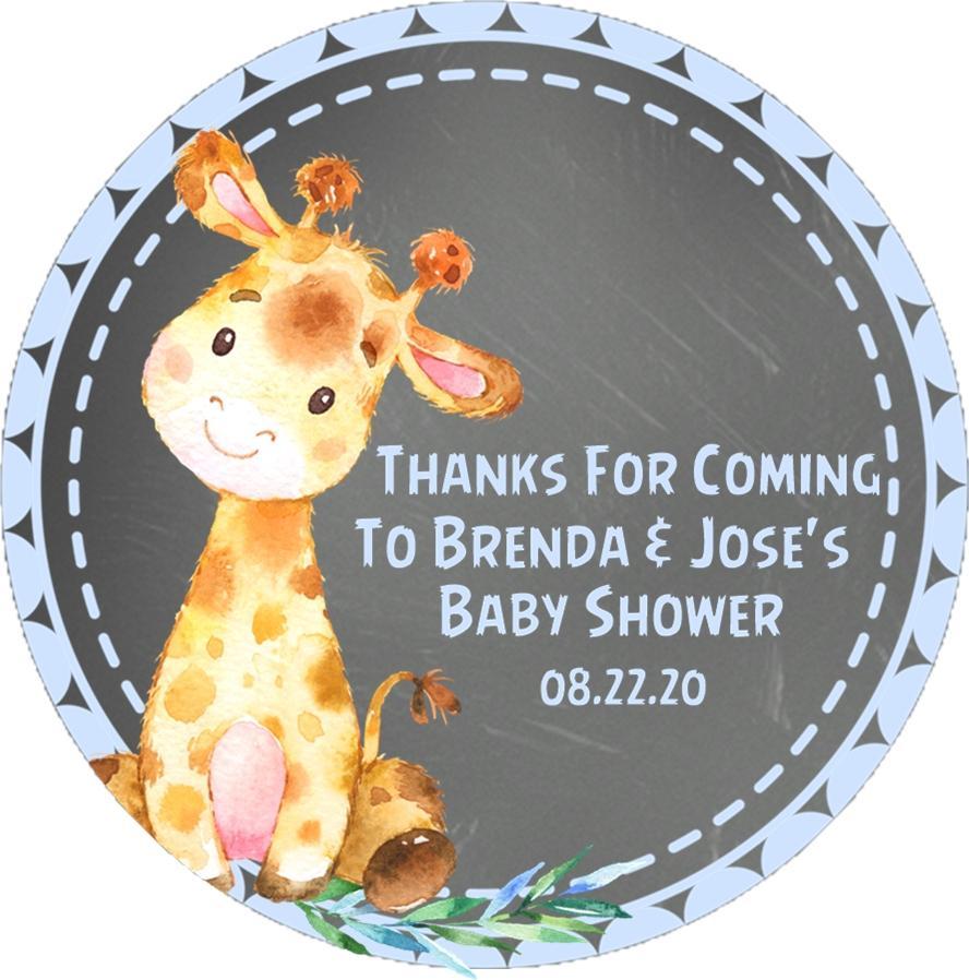 watercolor safari giraffe favor label for boy shower
