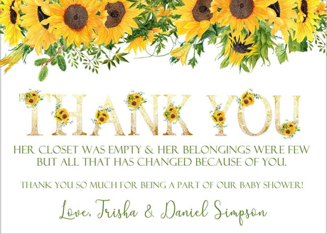 watercolor sunflower thank you notes country baby shower theme