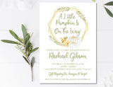 watercolor white pumpkin baby shower invitations greenery theme