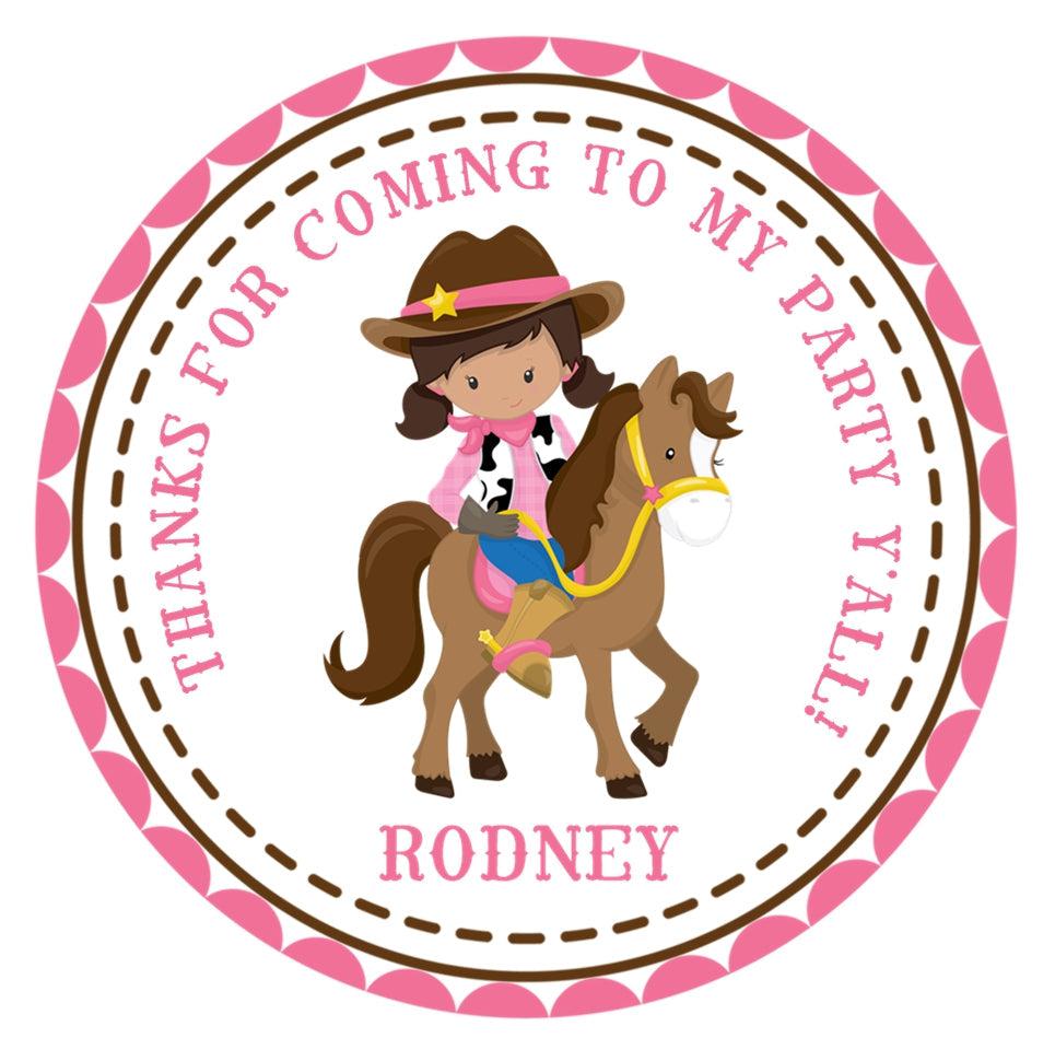 western cowgirl rope party favor label