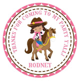 western cowgirl rope party favor label