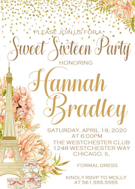 white gold paris invitation cards glamorous birthday celebration style