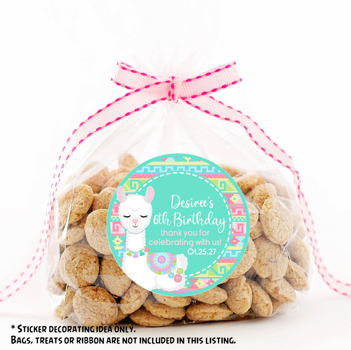 white llama favor label with tassels