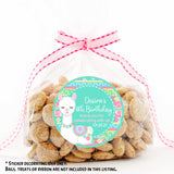 white llama favor label with tassels