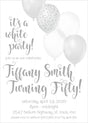 white party birthday invitations elegant balloon design