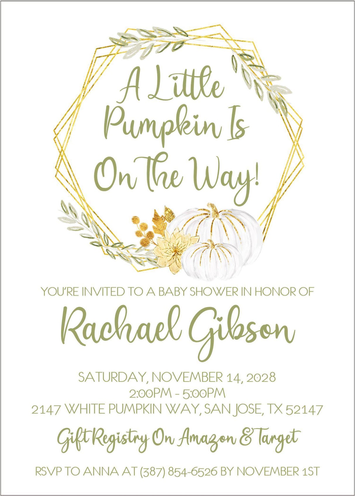 white pumpkin baby shower invitations neutral autumn design
