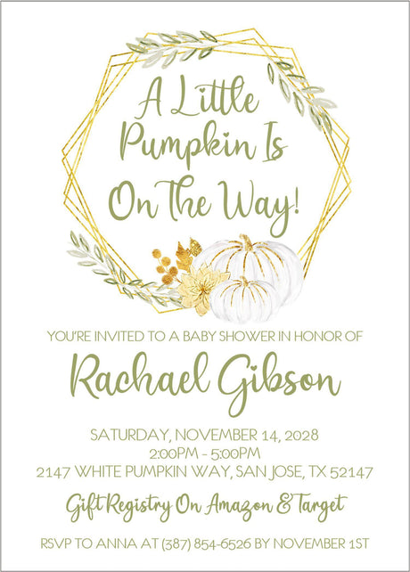white pumpkin baby shower invitations neutral autumn design