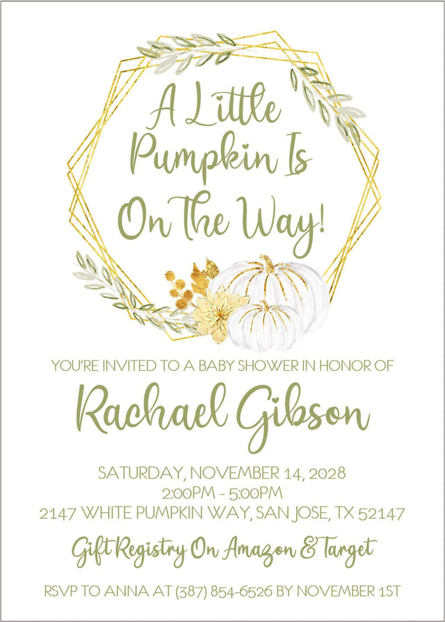 white pumpkin baby shower invitations neutral autumn design