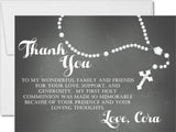 white rosary communion thank you cards chalkboard religious party design