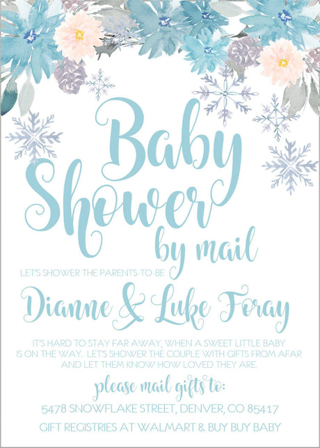 winter snowflake baby shower invitation cards blue holiday style