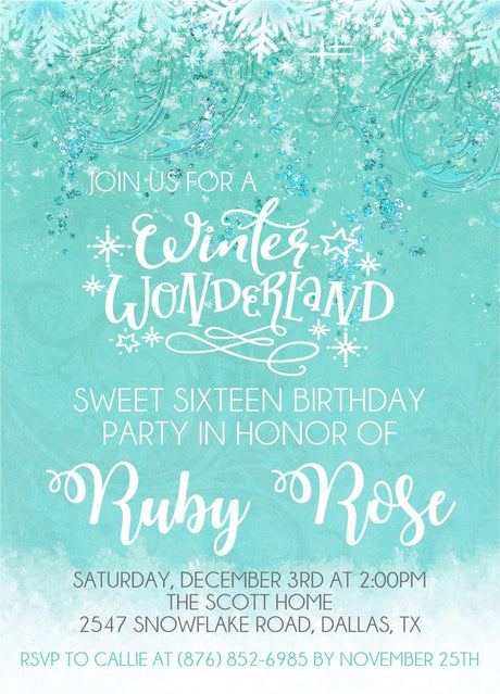 winter wonderland sweet 16 invitations icy snowflake design