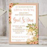 woodland fox baby shower invitations peach floral design