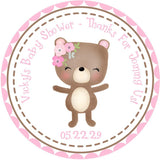 woodland girl bear baby shower sticker