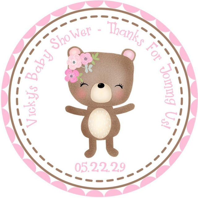 woodland girl bear baby shower sticker