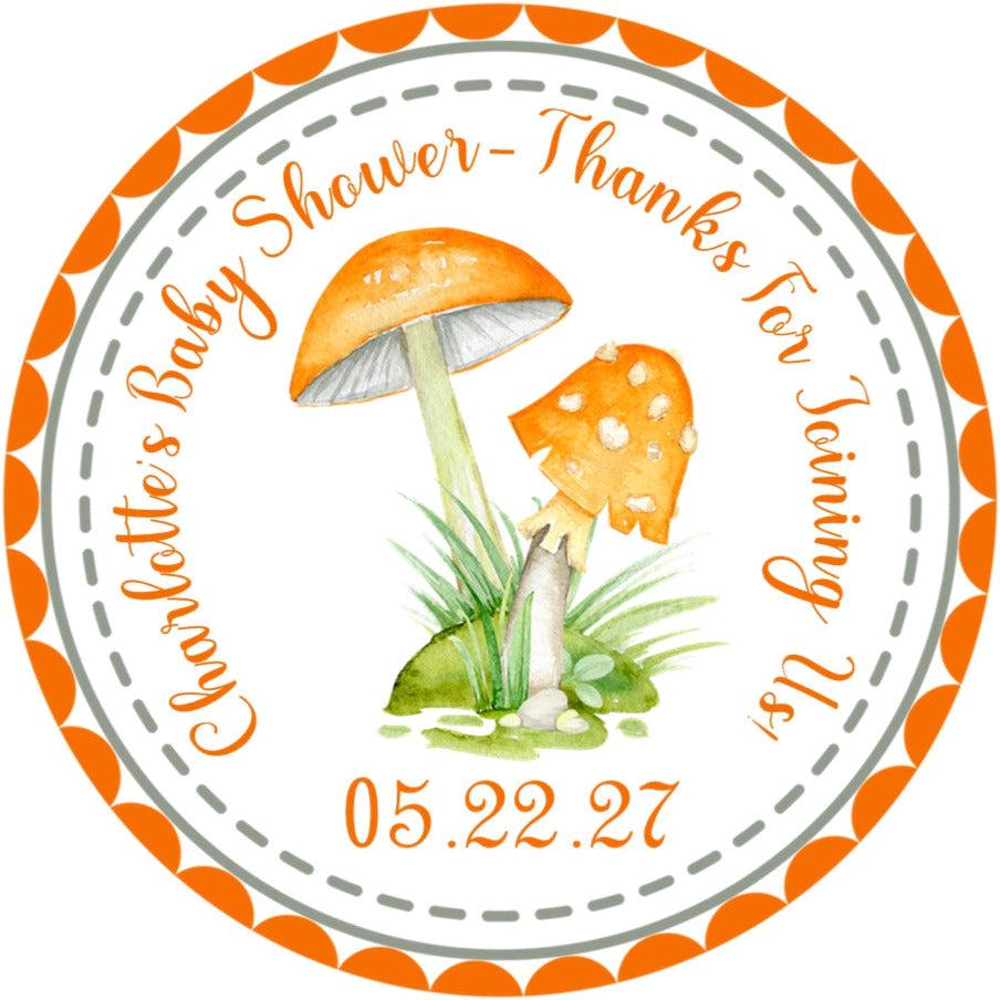 woodland theme baby shower favor label in orange