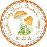 woodland theme baby shower favor label in orange