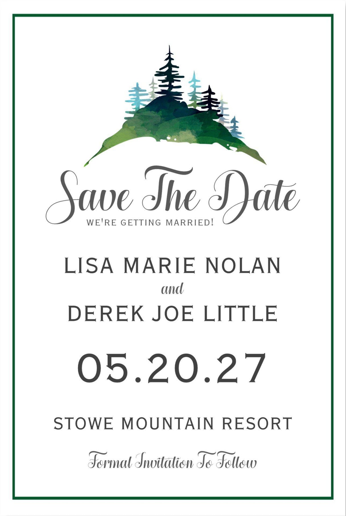woodland wedding save the dates pine tree mountain theme