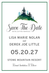 woodland wedding save the dates pine tree mountain theme