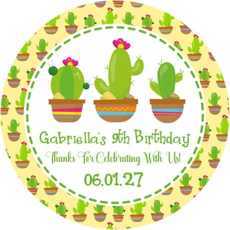 yellow cactus pattern party favor label
