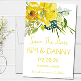 yellow floral save the date cards bright botanical wedding design
