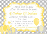 yellow gray elephant invitation cards